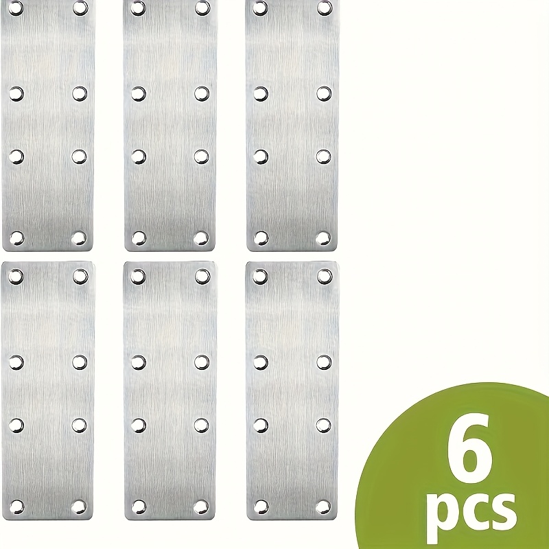 TEMU 6 Heavy-duty Stainless Steel Flat Repair Plates, Flat Corner Brackets, Straight Brackets, Suitable For Wood And Other Materials, Versatile Diy