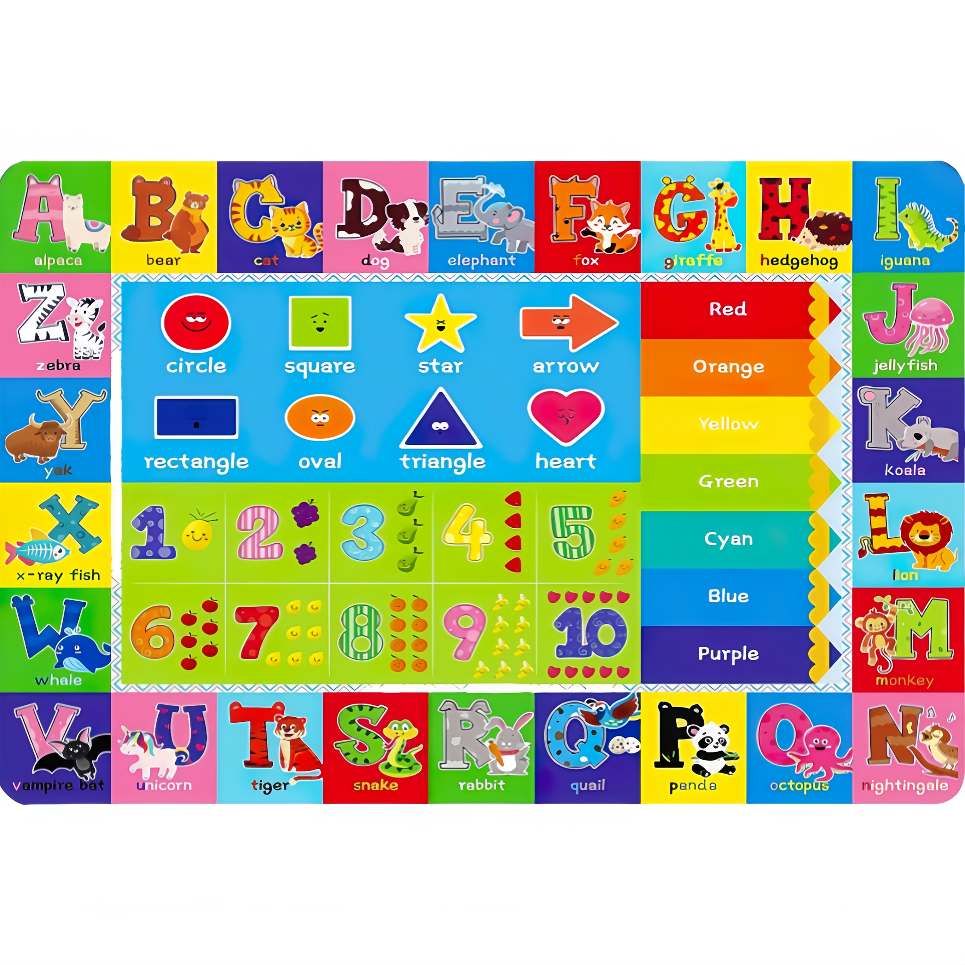 ABC Educational Rug, Non-Slip Play Mat for Kids