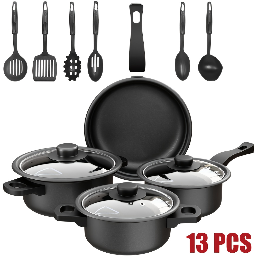 TEMU 13pcs Cookware Set Is Sensor Compatible With Portable Camping And Household Cookware, Light Pots And Flat Pots. Easy To Clean And Is An For Home