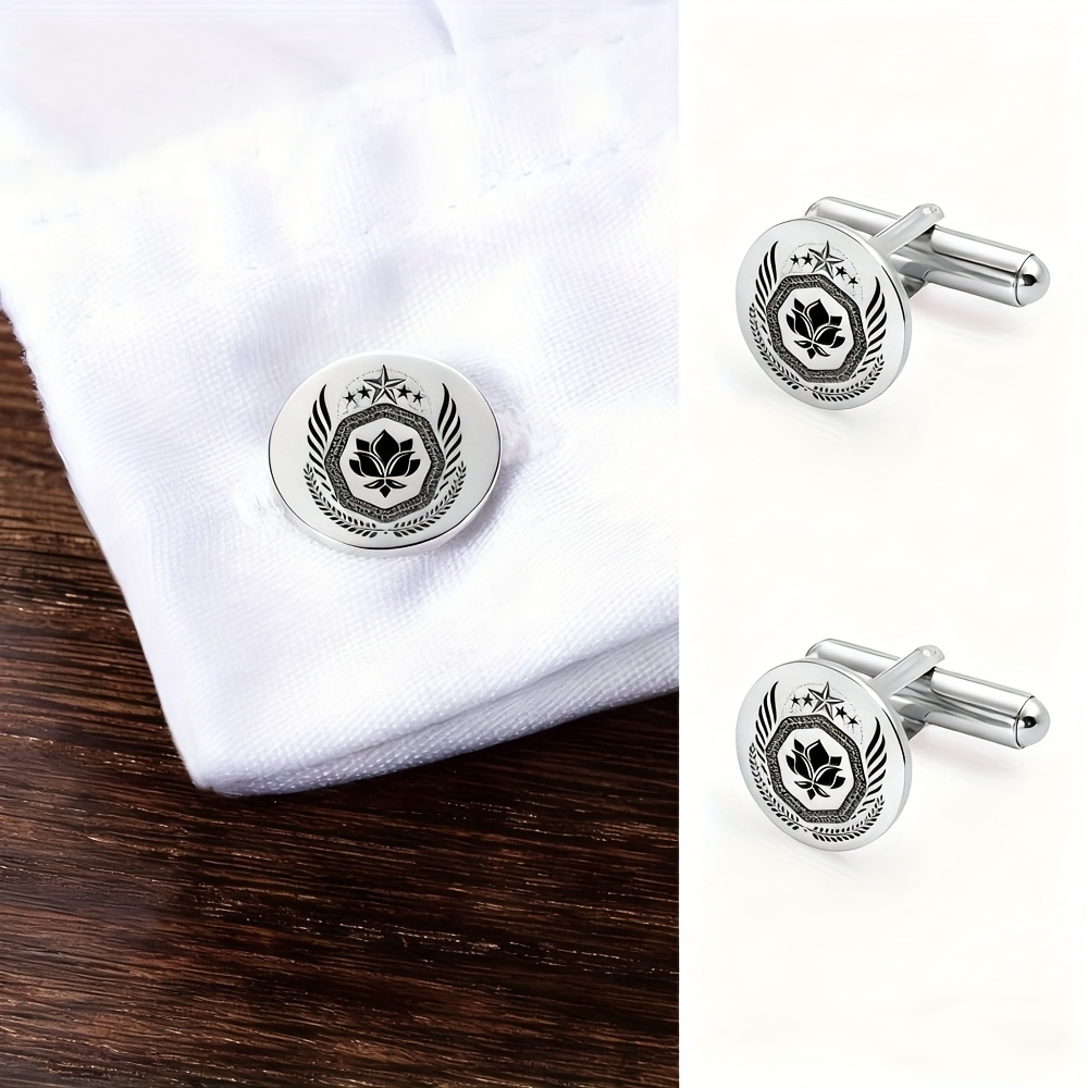 TEMU Custom Logo Cufflinks, Personalized Black Printed Pattern Cufflinks, Stainless Steel Geometric Cufflinks, Cufflinks, Designed Cufflinks,