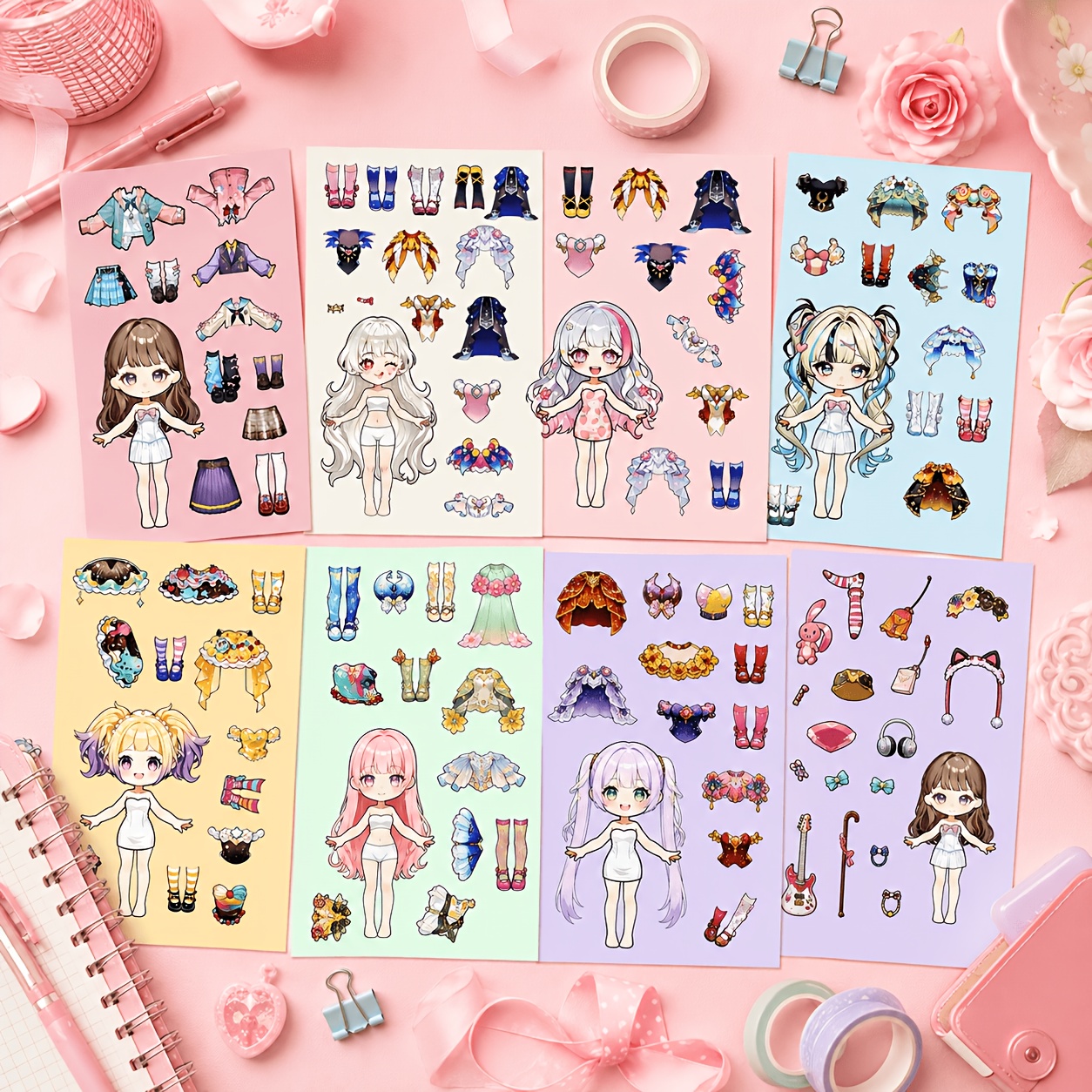TEMU 110pcs, Cute Doll Sticker Collection, Adorable Character Designs With Diverse Accessories, Material, For Diary, Sketchbook, Cup, Cycling Gear