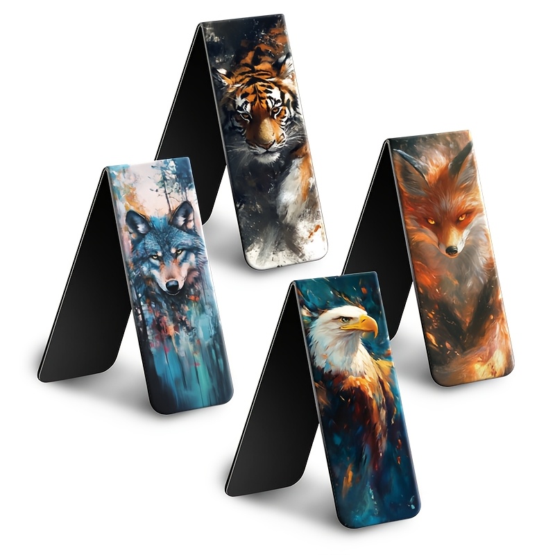 

4pcs Marque-pages Magnétiques - Designs , Tigre, Aigle, Renard | Marque-pages en Carton pour Lecteurs, Étudiants & Enseignants, Marque-pages pour la Lecture, Animaux , des Livres, Cadeau de Lecture