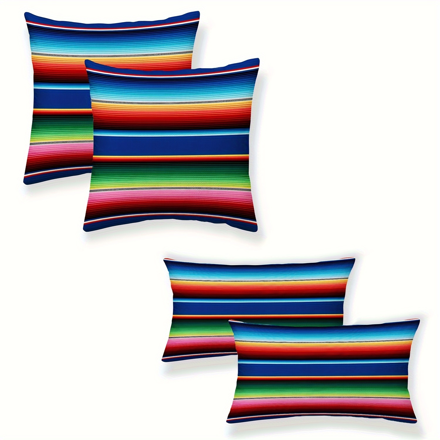 

Lot de 2 housses de coussin à motifs rayés colorés mexicains pour la décoration ethnique mexicaine de la fête de Cinco De Mayo (housses de coussin non incluses)