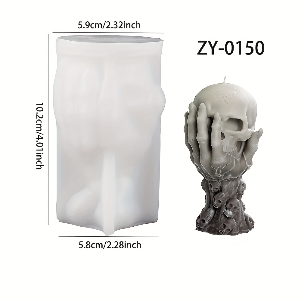 E-shop Halloween Handgehaltene Schädel Silikonform, Kerzen Gips Harz Schädelform, Halloween Horror Dekoration Ornamente Herstellungswerkzeug