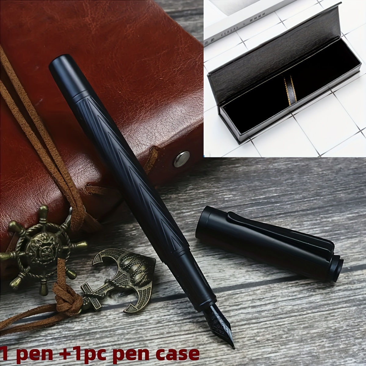 

Black Samurai Metal Fountain Pen With Titanium Medium Point Nib And Click-off Cap, Smooth Writing Ink Pen For Office And School, Includes 1 Pen With 1 Pen Case