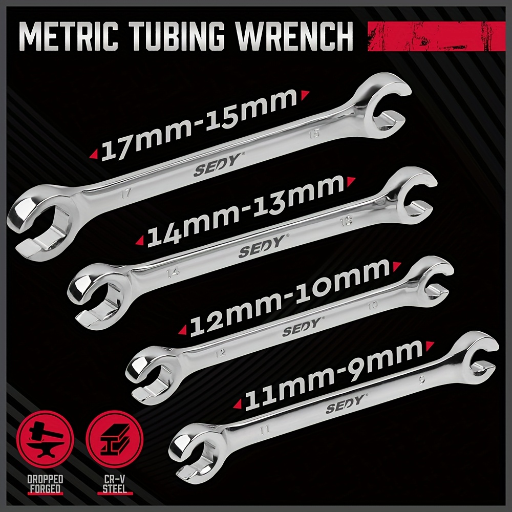 4pcs Flare Nut Wrench Open-Ended Brake Pipe Spanner Set
