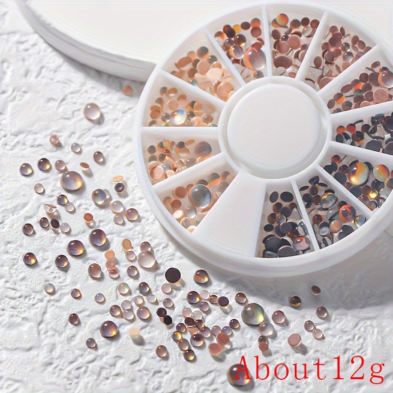 12-slot Nail Art Bead Jewelry, Half-round Brown Flat-back Rhinestones For Diy Nail Decoration Accessories