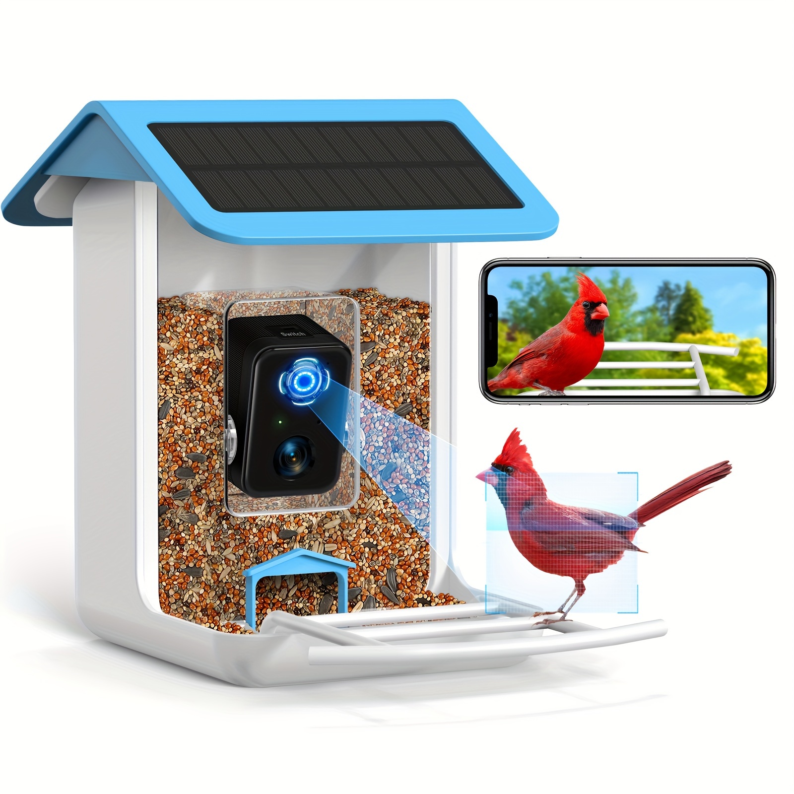 

Smart Bird Feeder Camera, Free Ai Forever, 32g Tf Card & 1080p Hd Camera Auto Capture Bird Videos & Solar Panel, App Notify When Birds Detected, Bird House With Built-in Two-way Microphone