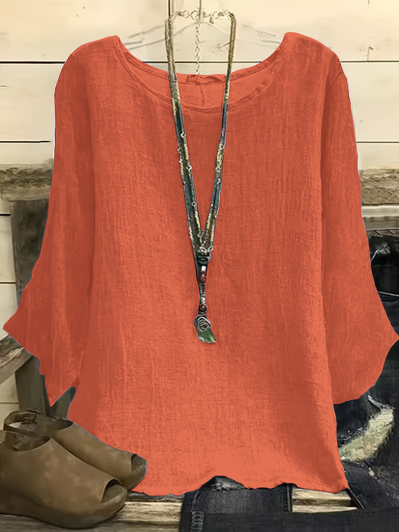 item picture plus size plus size plus size casual womens wear round neck 3 4 sleeve solid color t shirt top