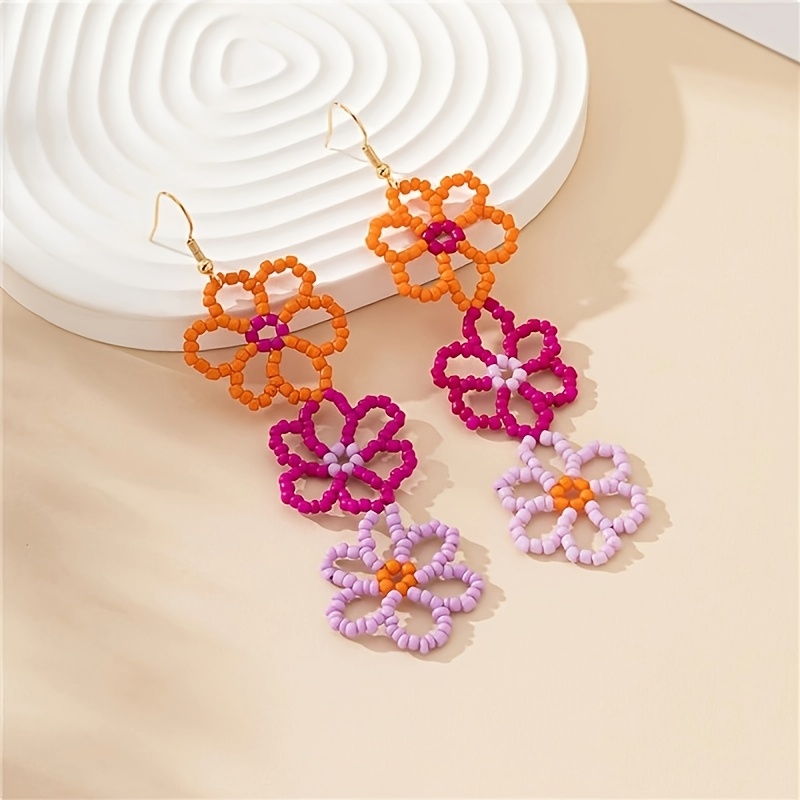 TEMU 1 Pair Elegant Acrylic Bead Flower Drop Earrings, Steel Ear Needle, Non-feather, Versatile For Daily And Party , Wear