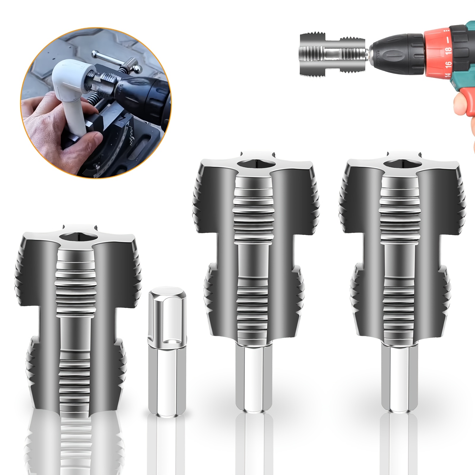 TEMU 3pcs Pipe Threading Tools, 1/2", 3/4", 1" Pvc Pipe Internal Threads Repair Kit, Suitable For Home Plumbing Repair And Irrigation System