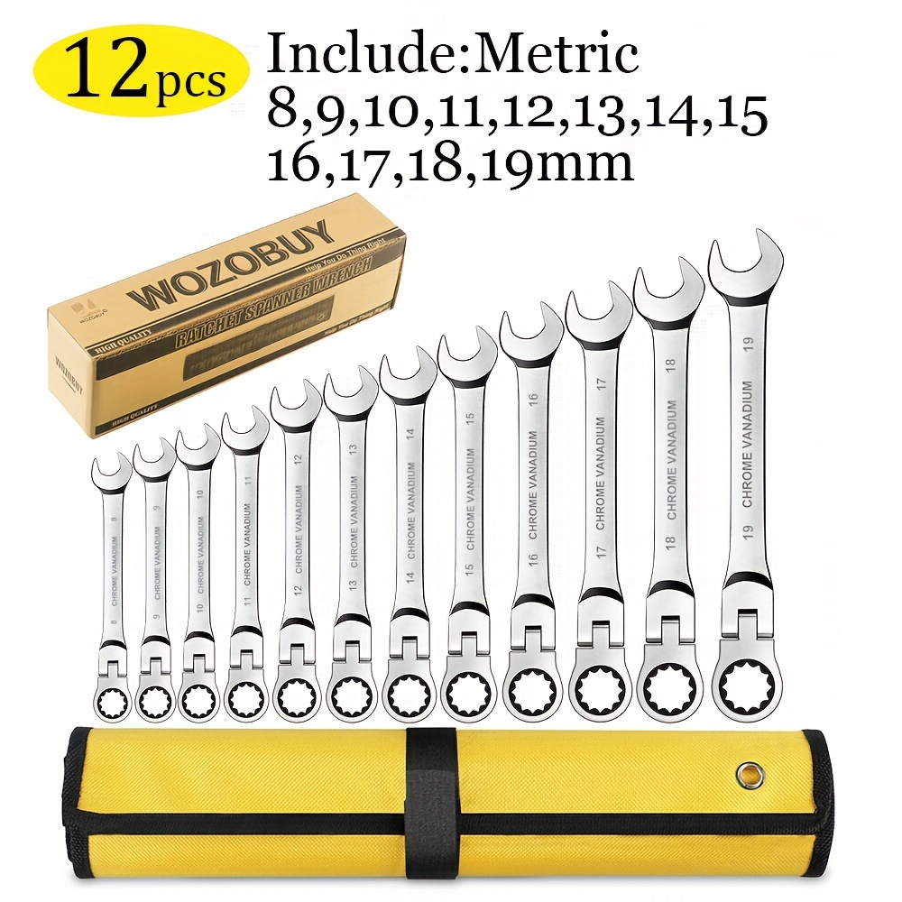 TEMU Ratcheting Wrench Set, Combination Ended Spanner Kits, Chrome Vanadium Tools Socket Key Ratchet Wrench Set
