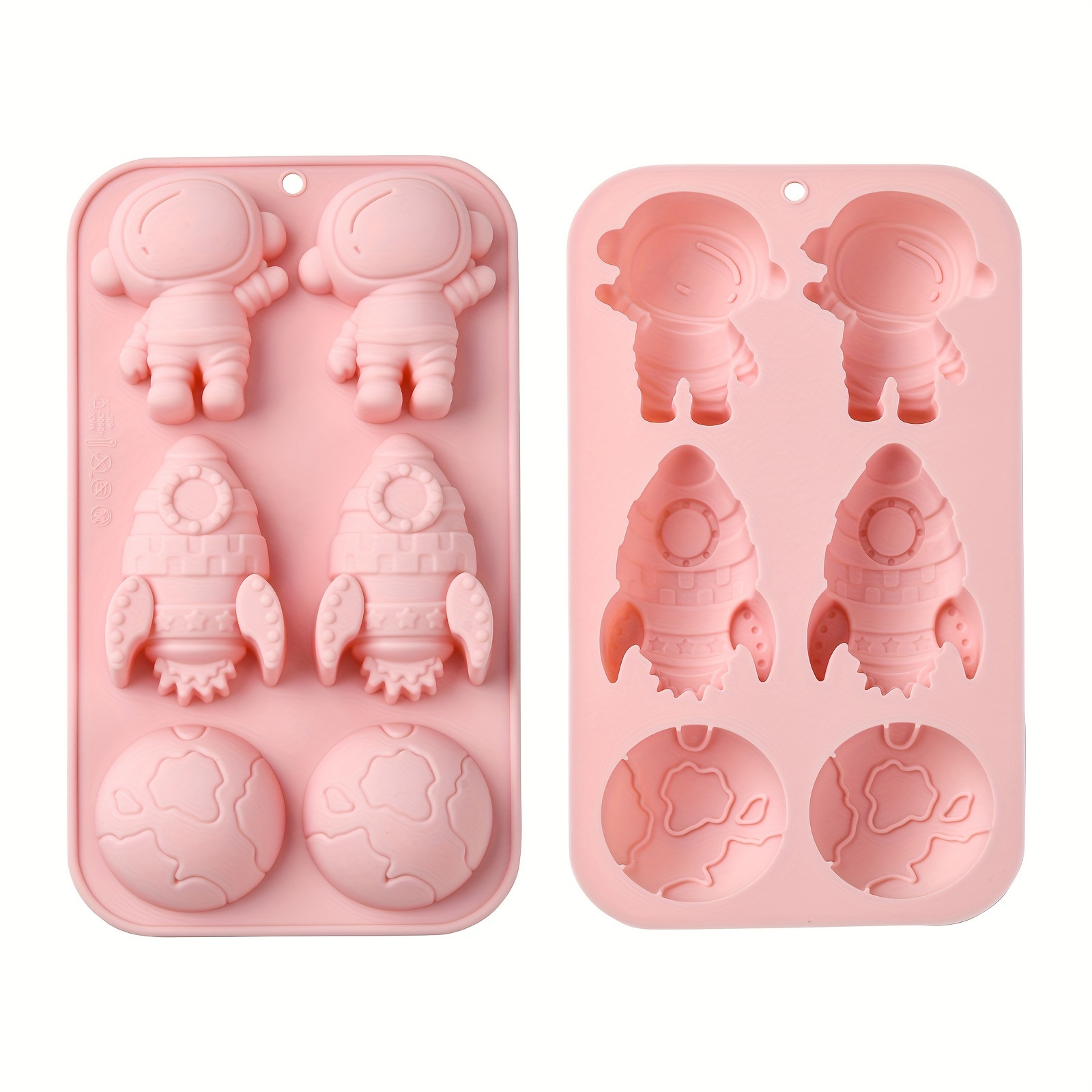 

2pcs Diy Pink Astronaut Rocket Hemisphere Silicone Molds Fondant Cake Baking Molds Resin Casting Molds For Chocolate Candy Resin Craft Making