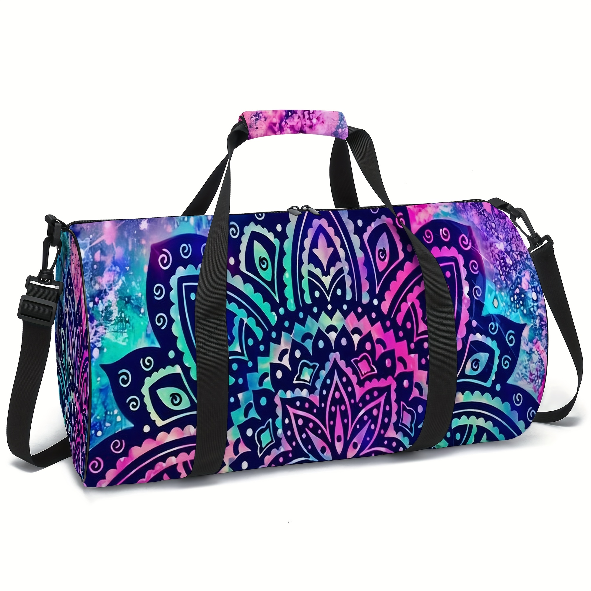 E-shop Mandala Muster Reisetasche, Blau und Lila und Golden, Polyester Glattgewebe, Kleider Organizer für Schulanfang, Camping und Reisen
