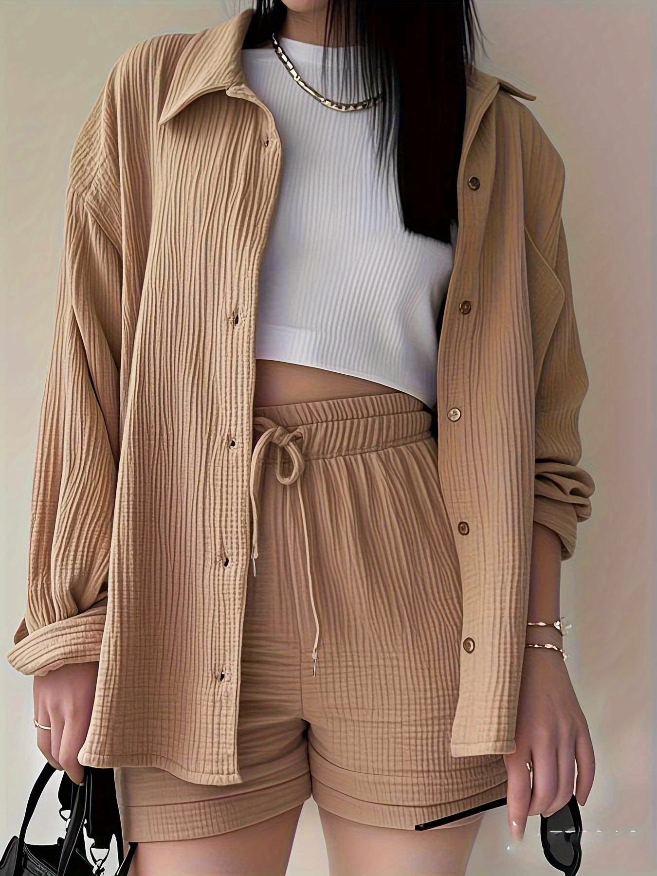 conjunto piezas mujer camisa larga cuello en tela Temu Spain