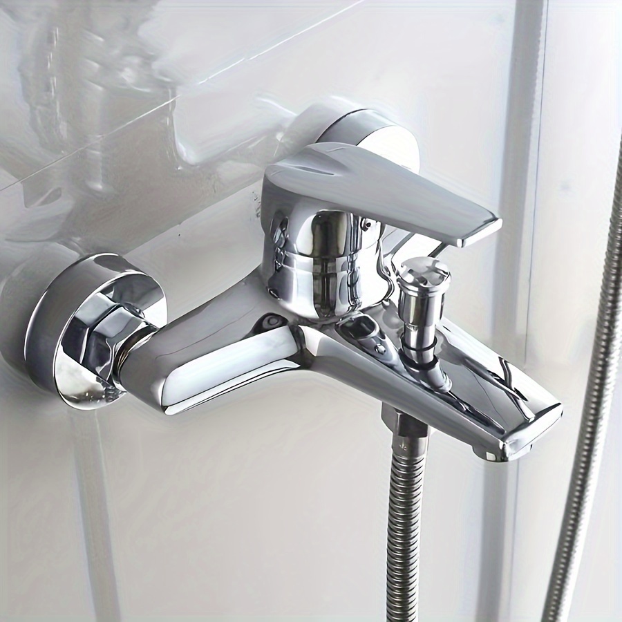 Image of Polished 304 Wall-mounted Shower Faucet, With Multiple Components, Dual-control Lever, Cartridge Valve, For Bathroom Bathtub Mixer Tap, Shower Head, And Handheld Showerhead, Showerhead For Bathroom