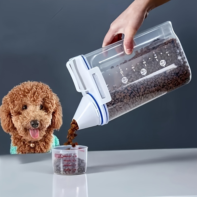 

Airtight Dog Food Storage Container With Measuring Cup & Handle - Keeps Pet Food Fresh & Organized, Square Plastic