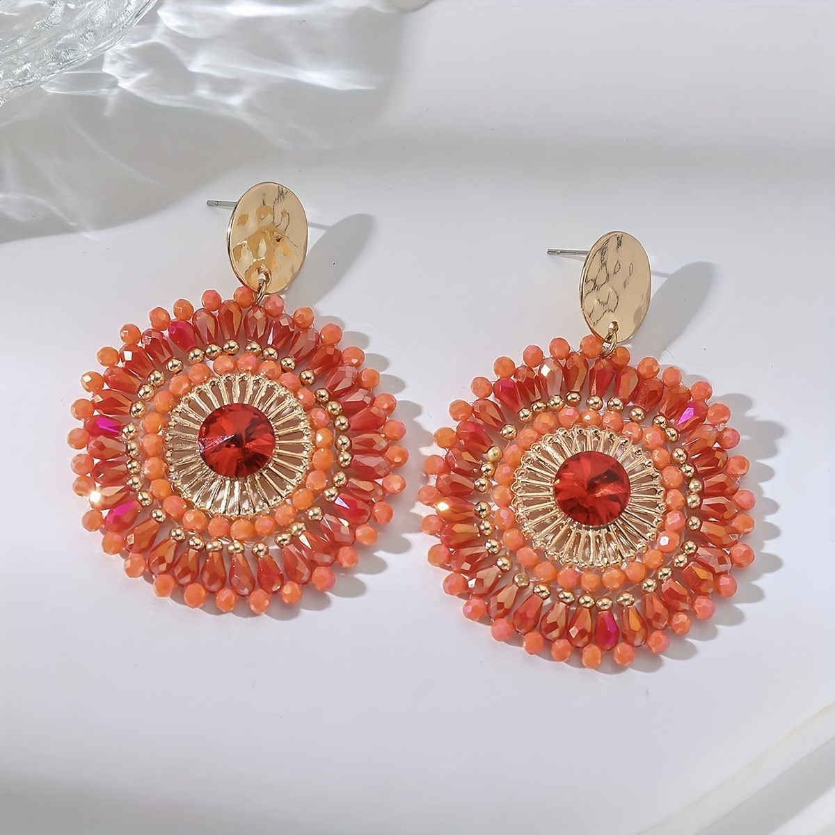 TEMU 1 Par de Aretes Étnicos Multicolor con Margaritas Hechos a , Colores de Cuentas Aleatorios, Aretes Colgantes de Moda para Vacaciones, Estilo