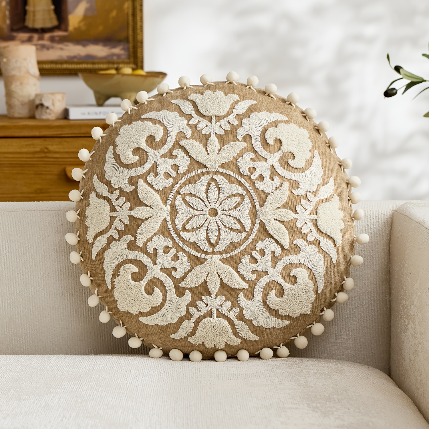 TEMU 1pc, Chenille Pillowcase, Traditional Medallion Throw Pillow Covers, Single Side Embroidery, Spring And Summer Pillowcases, Suitable For Sofa,
