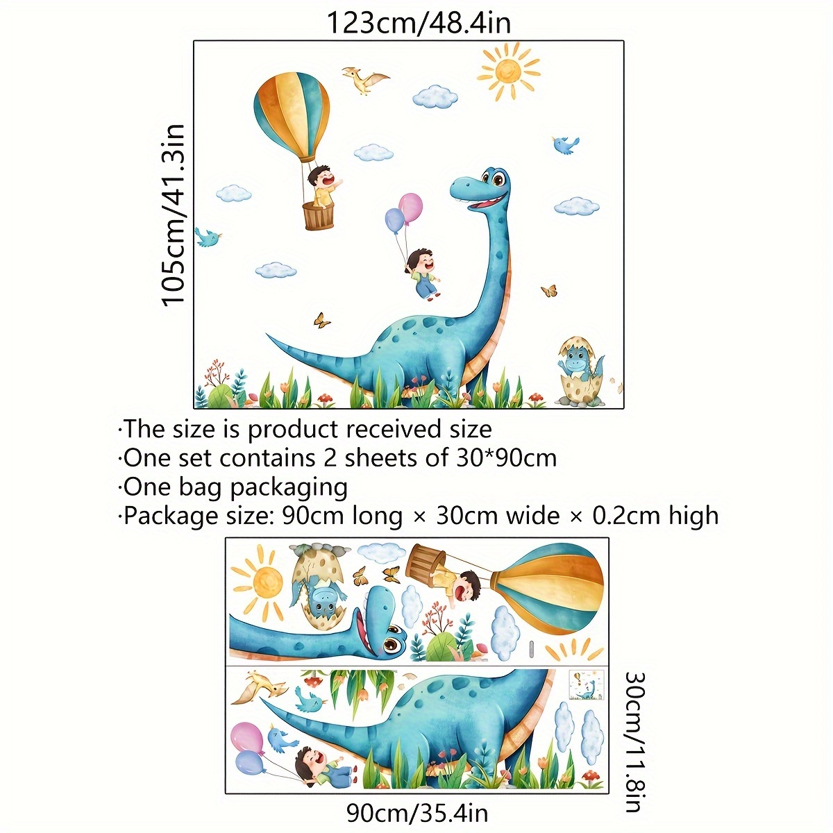 Image of 1 Set Of 2 One-meter Dinosaur Balloon Cloud Wall Stickers For Living Room Decoration (ms4272-zc)