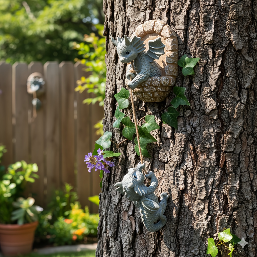 Image of 2pcs Climbing Flying Dragon Outdoor Statue, Suitable For Outdoor, Courtyard, Garden, Lawn, And , Halloween And Christmas Gift, Dragon-shaped Wall Hanging Decoration