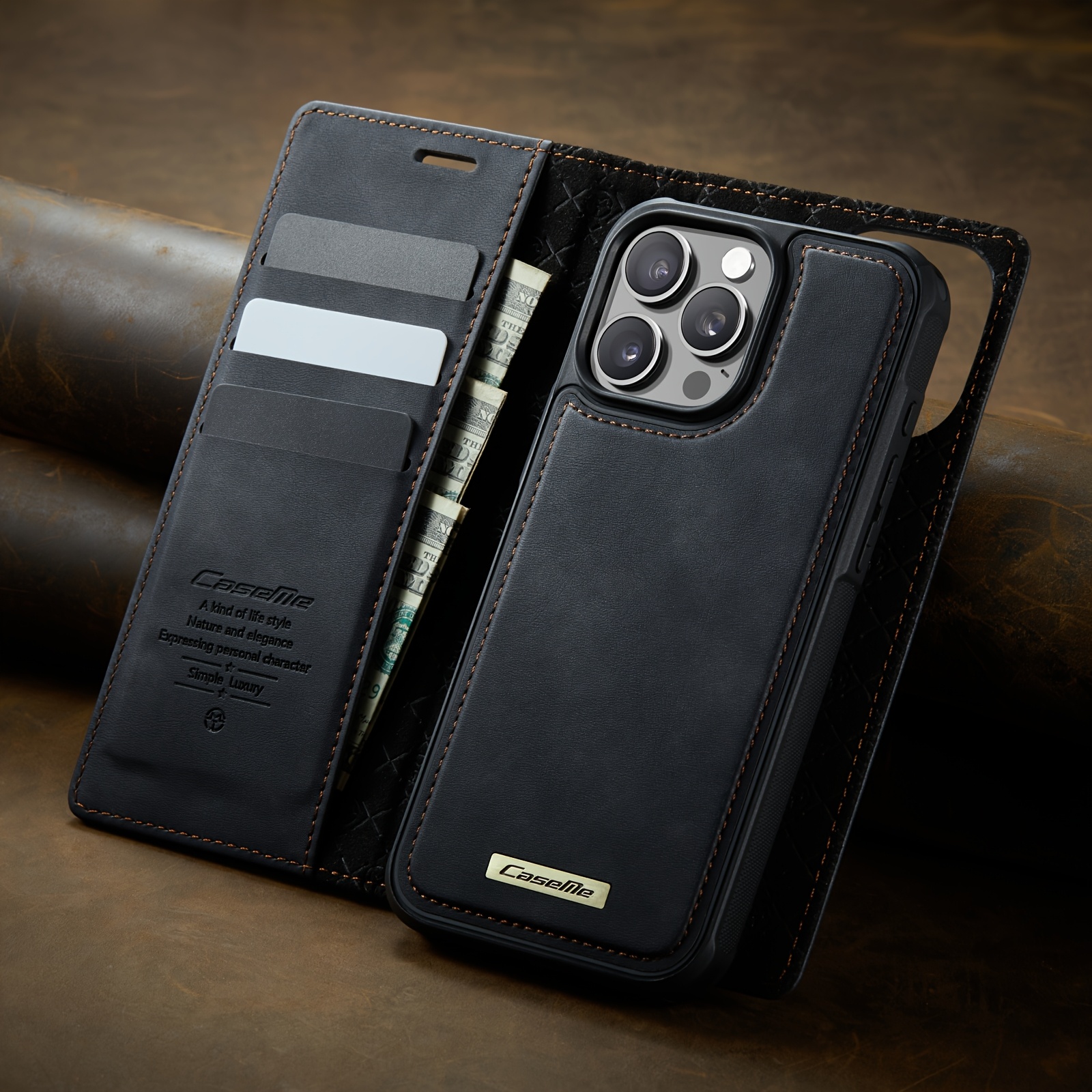 TEMU Phone Case - A Stylish -one Wallet And Card Holder For Men And Women, Featuring Slots And A Stand, Made Of Cute Synthetic Faux Leather,