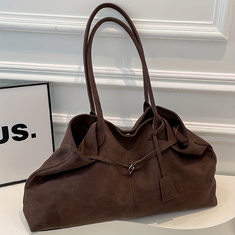 TEMU Bolso de para mujer de cuero sintético, color sólido vintage de gran capacidad, diseño de , cierre magnético, adecuado para diario, compras y