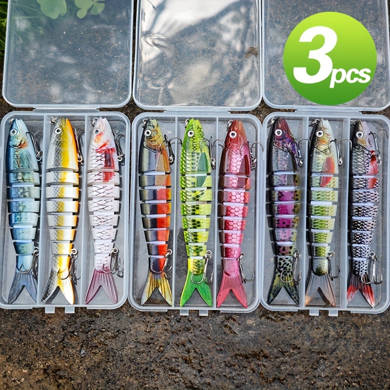 

3-piece Multi-jointed Fishing Lure Set - Realistic 8-section Hard Baits For Freshwater & Saltwater Angling, Durable Abs Material
