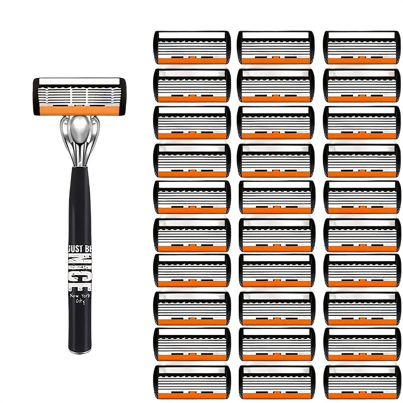 TEMU Black Nice Pattern Six-layer Manual Shaving Set | Men's Manual Safety Shaving Set, Using 6-layer Stainless Steel And Aloe Vera Lubricating Strip