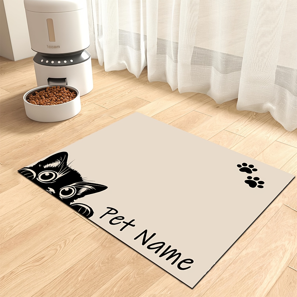 TEMU Customizable 1pc, Name Customization Cartoon Kitten Pattern Pet Feeding Mat, Pet Feeding Placemat, Anti-slip Mat, Mat For Cat And Dog Food And