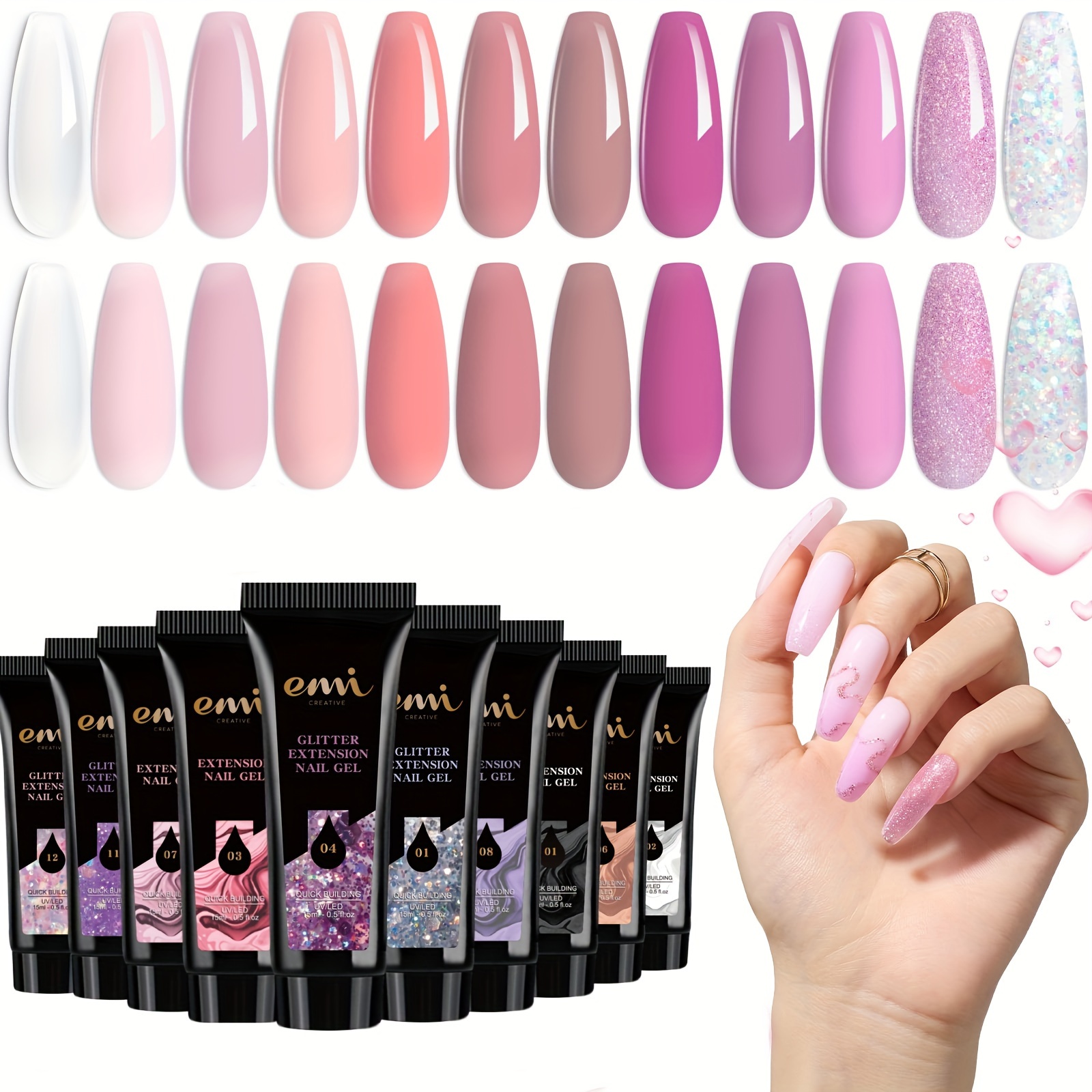 

Poly Extension Gel Nail Kit - Extension Nail Gel With Base Gel Top Coat Mini Led Nail Lamp Manicure Enhancement Starter Set All-in-one Summer Nail Art