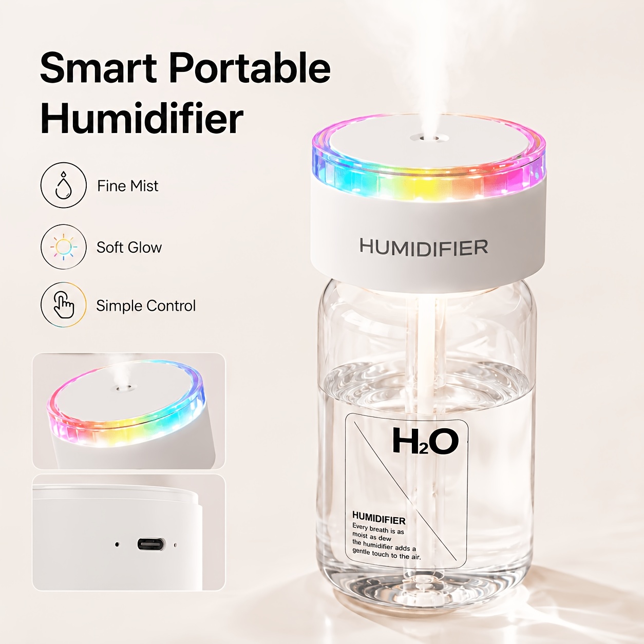 Image of Portable Usb Rechargeable Mini Humidifier Suitable For Car And Home, Technology Atomizer With , Usb-powered For Travel, Desktop, Car Cup Holder, Operation, Fits For Car And Home Humidifier Device