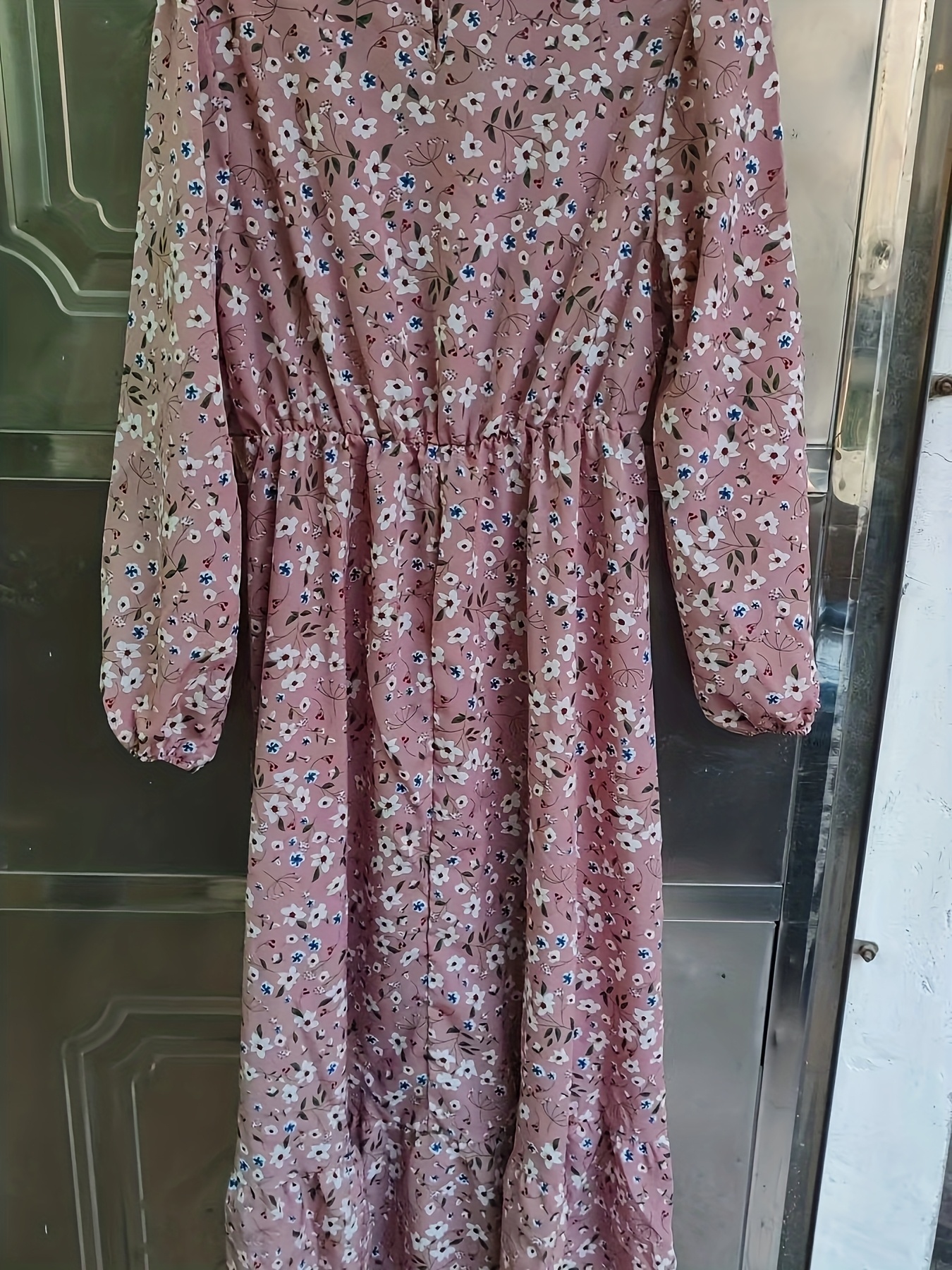 Elegant Floral Print Maxi Dress - Long Sleeve, A-Line, Light Pink with  White and Pastel Flowers * * Adult Women'S Fashion, Casual Attire|Floral  Print ...