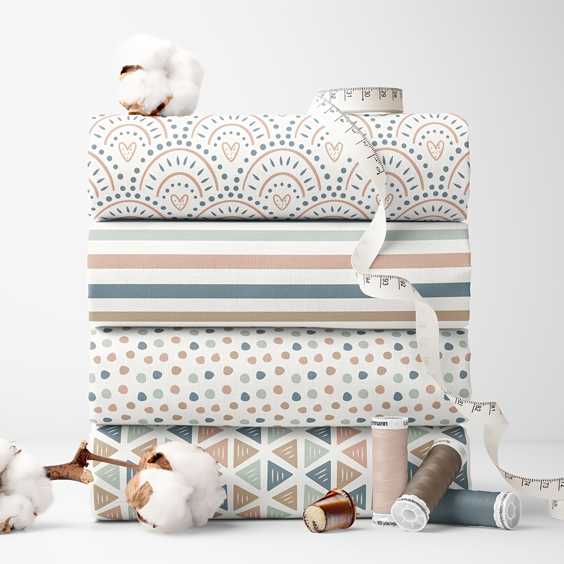 TEMU 4pcs Set Boho Print Fabric - 18x22 Inches (55x45cm) Pre-cut Polyester Fabric With Heart Stripes Patterns - Suitable For Sewing, Scrapbooking,