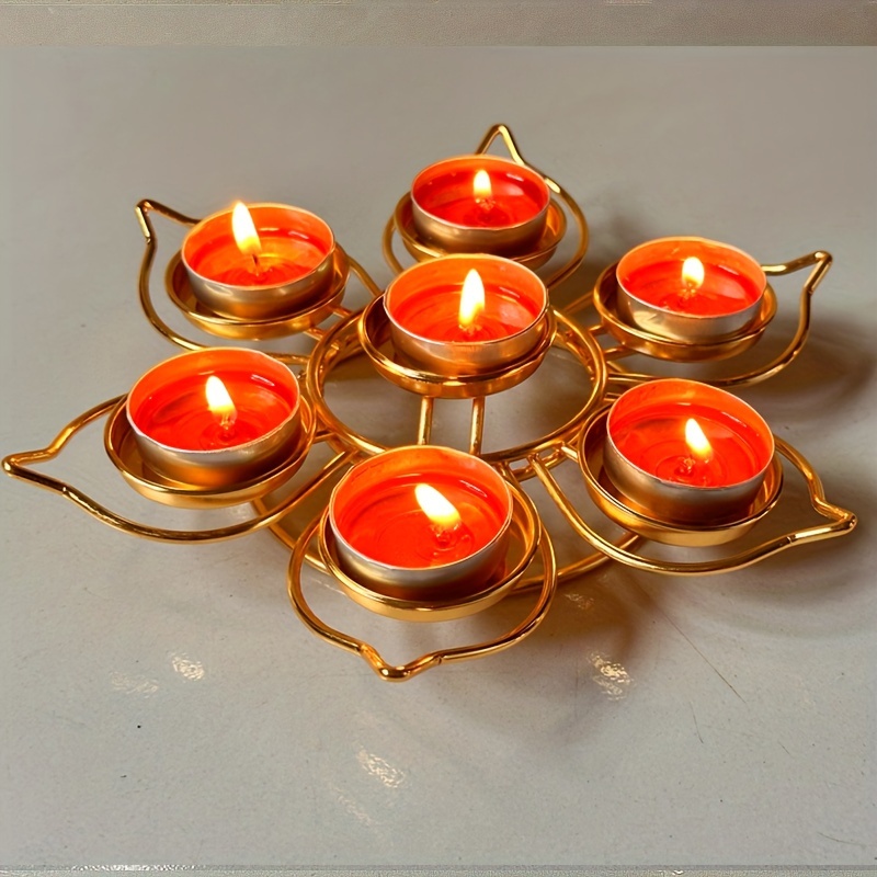 

Seven-star Plum Tea Light Candle Holders - Metal Tabletop Candle Stand, Lacquered Finish, Set Of 7 Lotus Flower Design Tealight Candle Holders