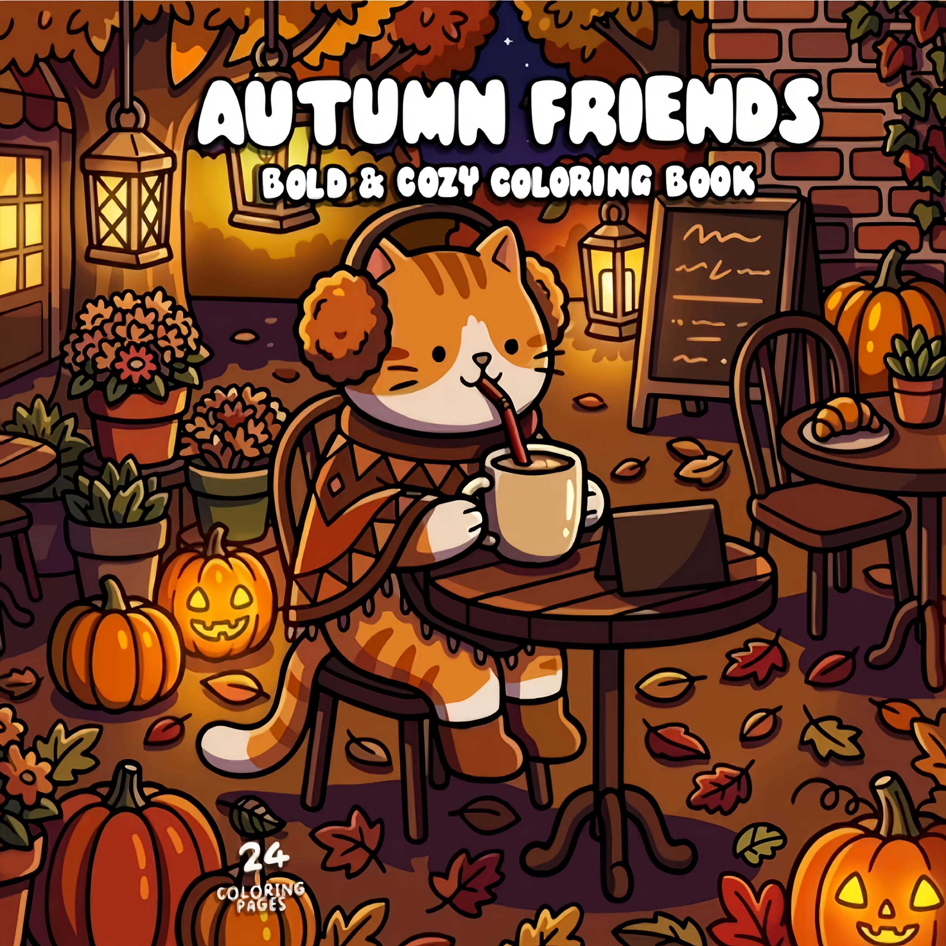 TEMU 1 Livre de Coloriage Adorable d'Automne avec des Pages de Coloriage d'Animaux Douillets. Intérieures Représentent de Animaux Rustiques dans