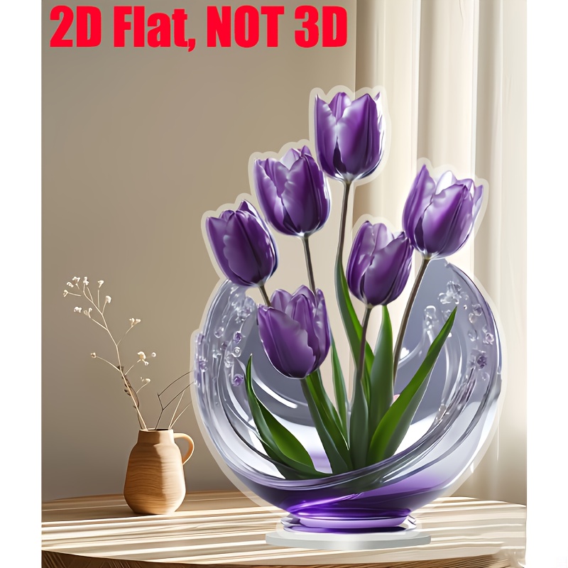 

2d Flat, Elegant Purple Tulip Acrylic Crystal Table Decoration- Bedroom, Living Room, Coffee Shop, Etc.-multifunctional Indoor And Outdoor Artwork, Ideal Gift For Friends