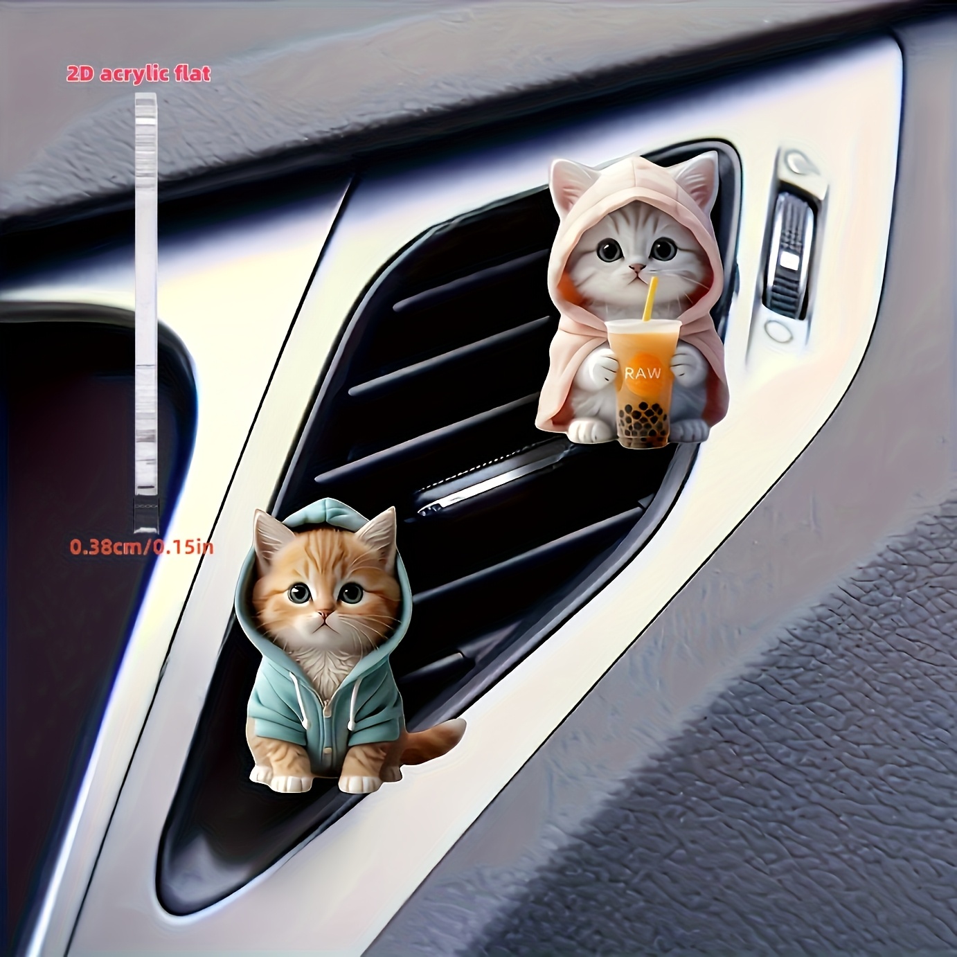 2D Acrylic Flat 2pcs Cute Cat Acrylic Car Air Freshener - Durable Fragrance Vent Clip Aromatherapy Diffuser And Decoration, Bring a Fresh And Fragrant Driving Experience