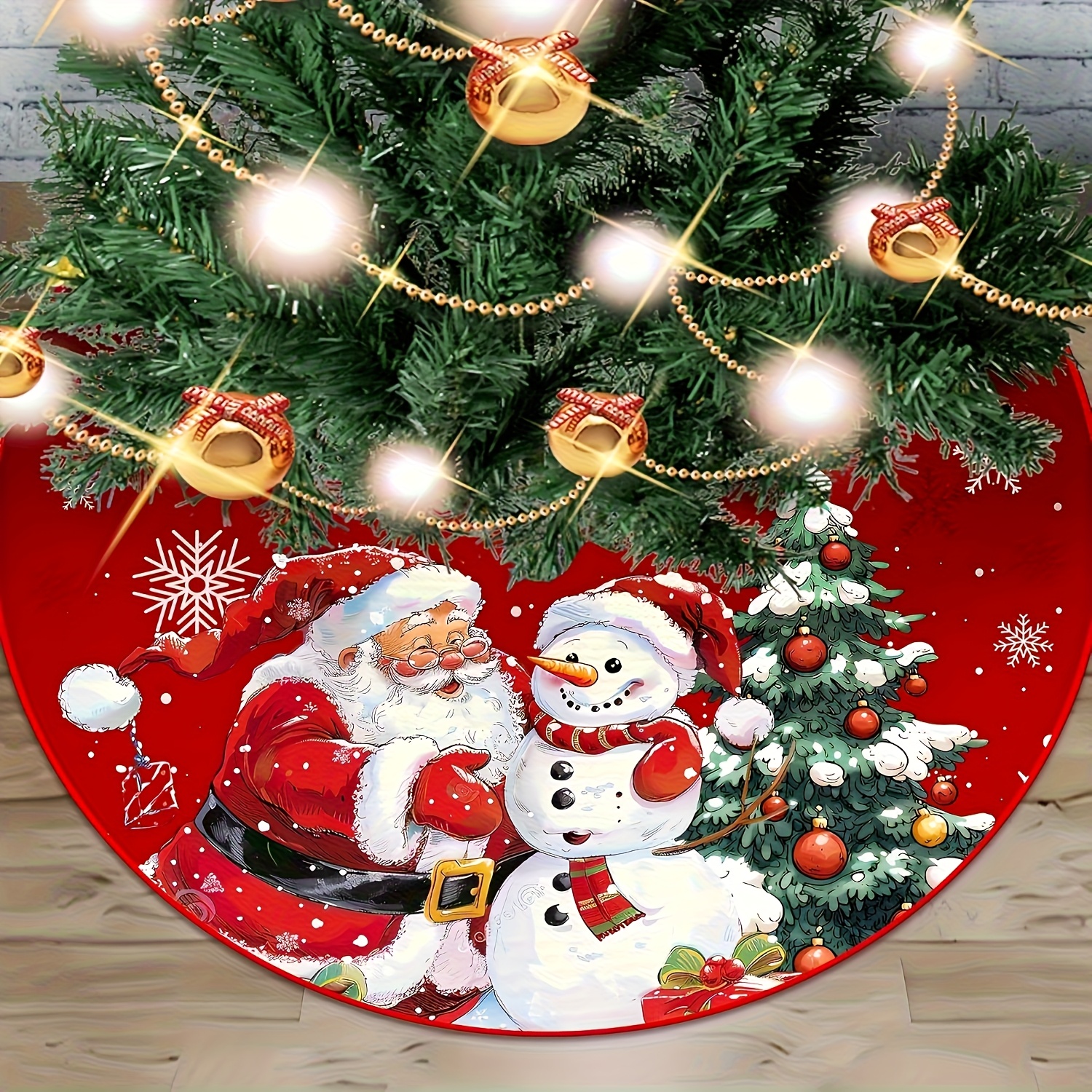 TEMU Falda de Árbol de Navidad con Patrones de Santa Claus y - Decoraciones Invernales de Adecuadas para del Árbol de Navidad, Fiestas Navideñas,