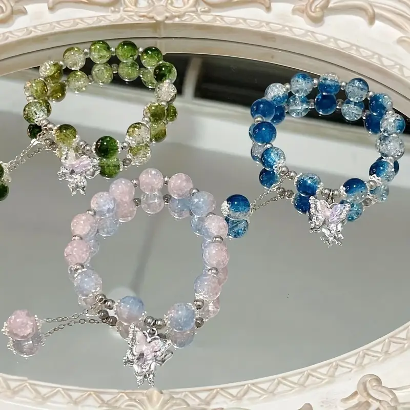 butterfly charm beaded bracelet cute colorful glass beads perfect gift for details 1