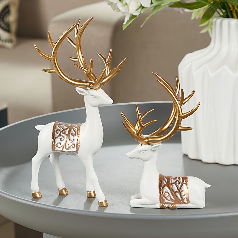 2pcs Modern Minimalist Deer Statue - Elegant Resin Reindeer Sculpture Figurine, / Suitable For Living Room, Bookshelf, Office - Elegant Deer Statues For Home Decor (2pcs)