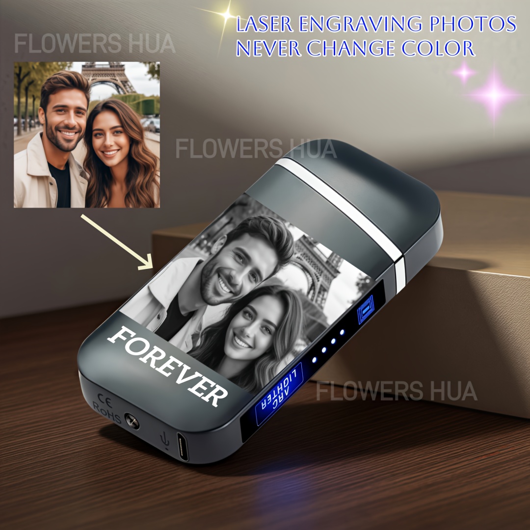 Custom Lighter, Personalized Photo Gift, Commemorative Gift. Electronic Windproof, Dual Arc, Usb Rechargeable, Laser Engraved Photos And Text
