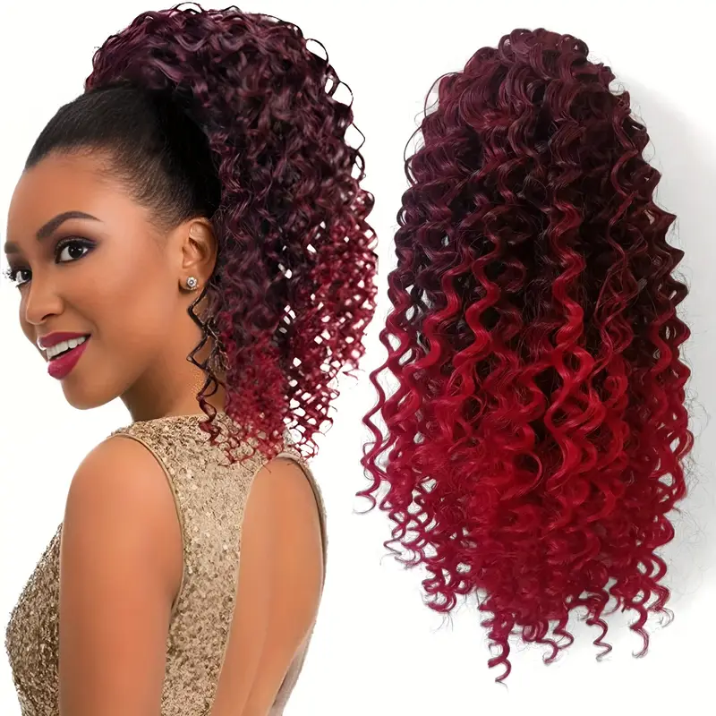 womens high temperature fiber curly wave ponytail hair extensions 16 inch drawstring and clip fluffy texture fashionable synthetic hairpiece details 1