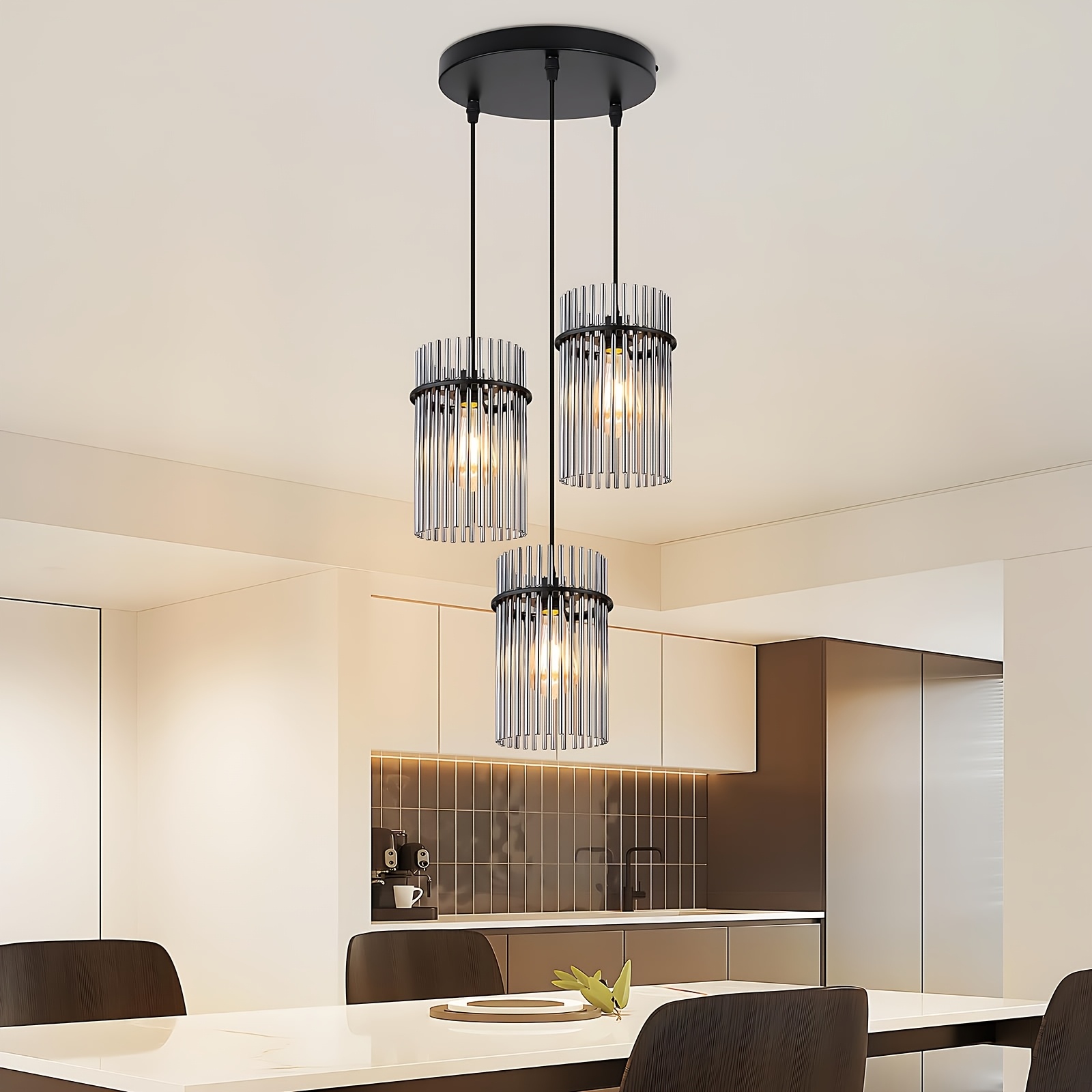 Image of Chandelier Dining Table | Dining Room Light Glass Round Chandelier E27 Room Room Coffee Bar (bulb Not Included)
