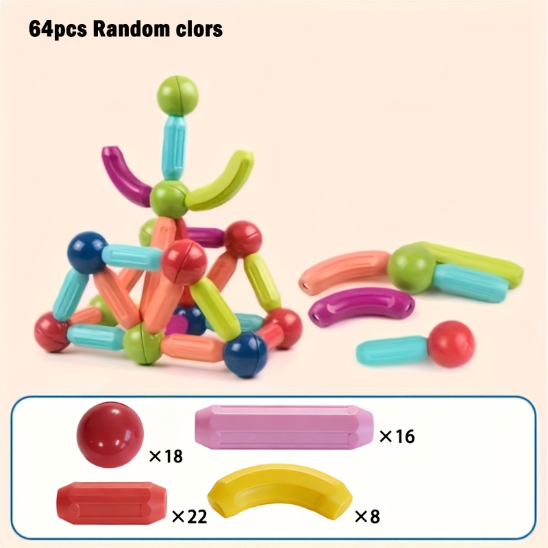Image of Magnetic Building Blocks For Children, Stem Educational Toys Suitable For Children Aged 3+, Magnetic Stick Toys, Family Games Suitable For Boys And Girls Aged 3+, Random Color
