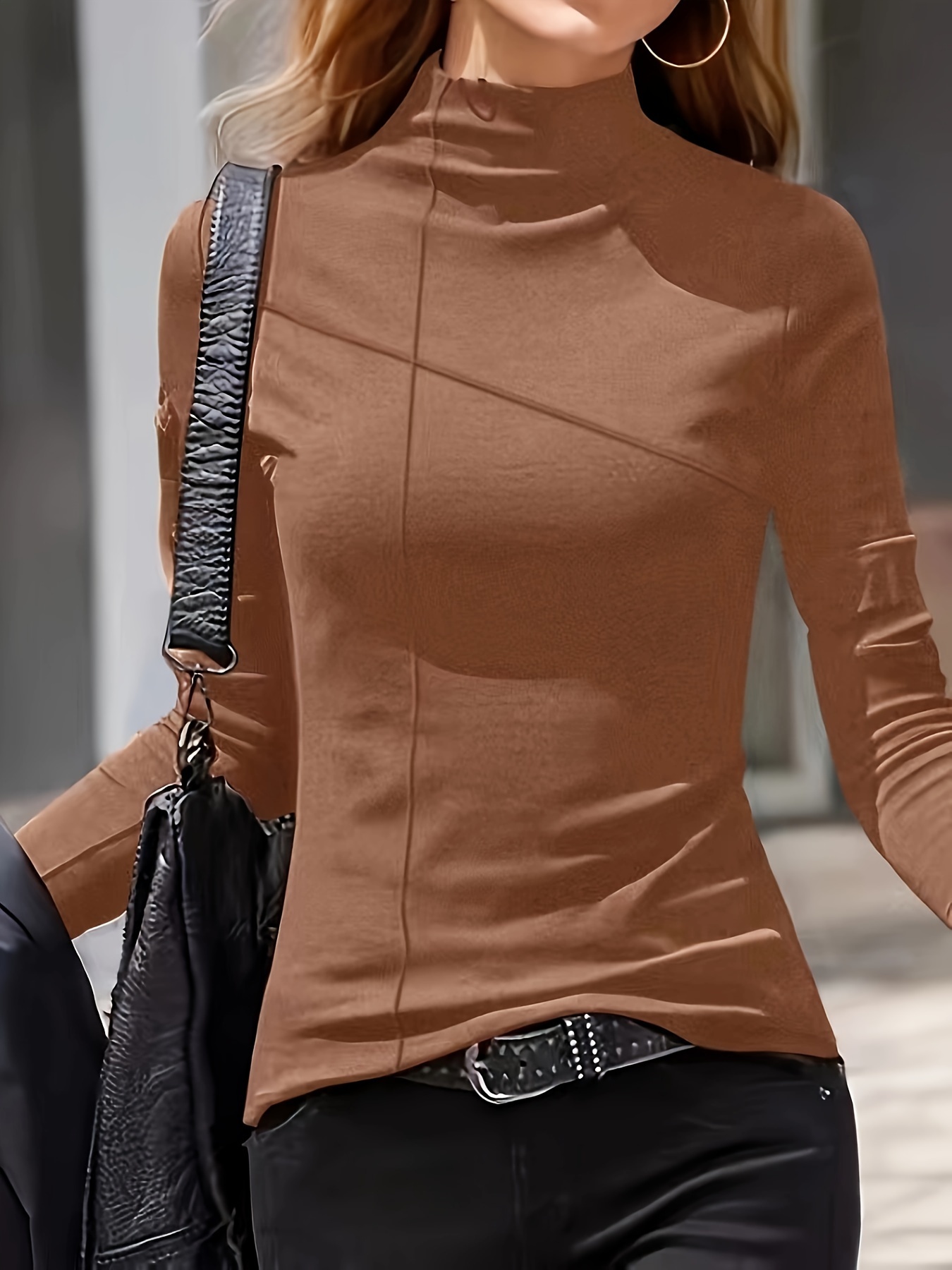 Solid Mock Neck Thermal T shirt Casual Long Sleeve Inner - Temu