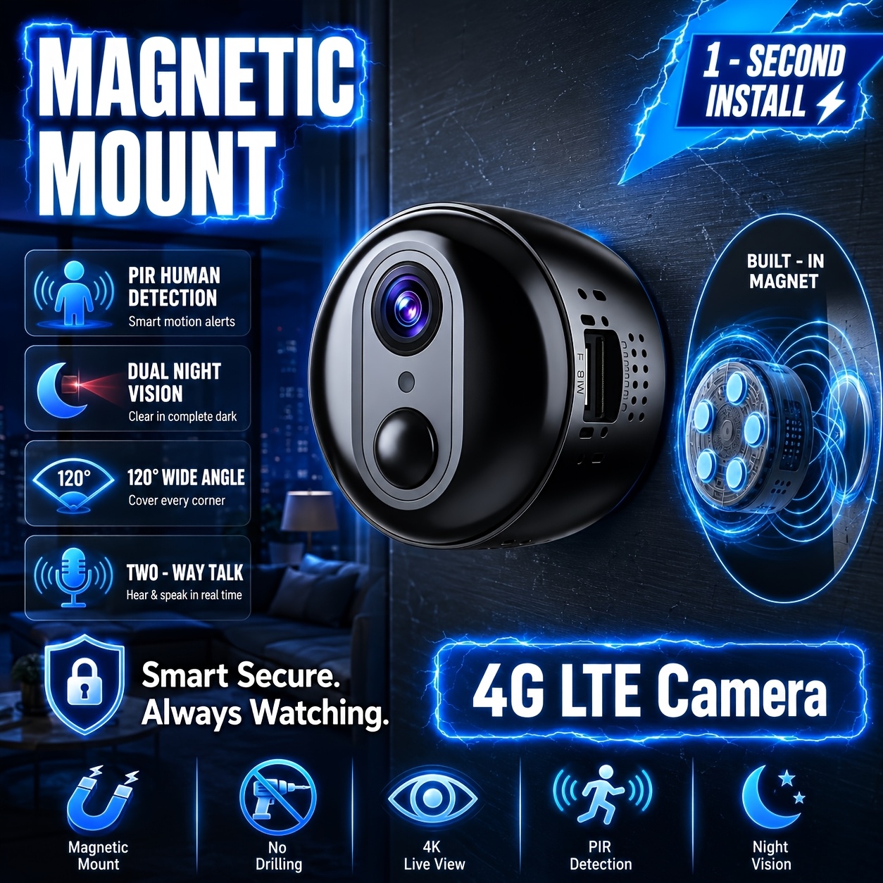 TEMU 4k Security Camera, 4g Lte Camera, Wireless Camera With Infrared Night Vision, Rechargeable Battery, Intelligent Pir Human Detection, Cloud