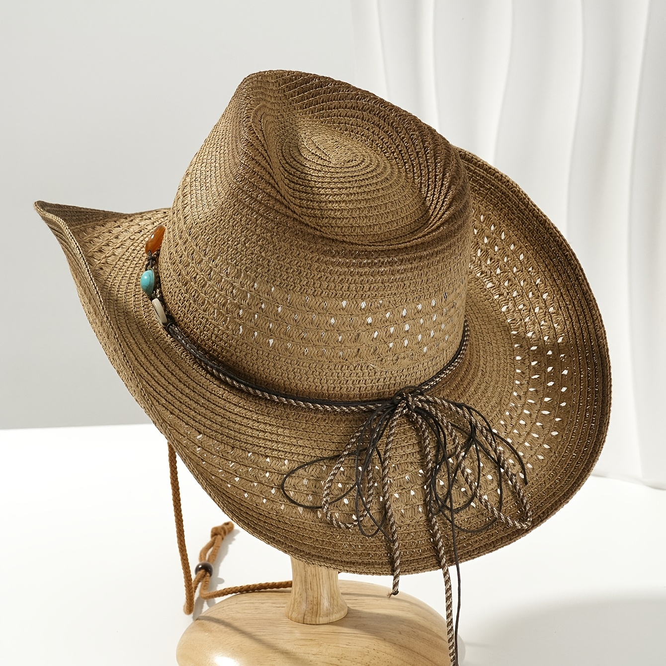 1pc boho cowboy straw hat women men turquoise shell - Temu  display picture 1
