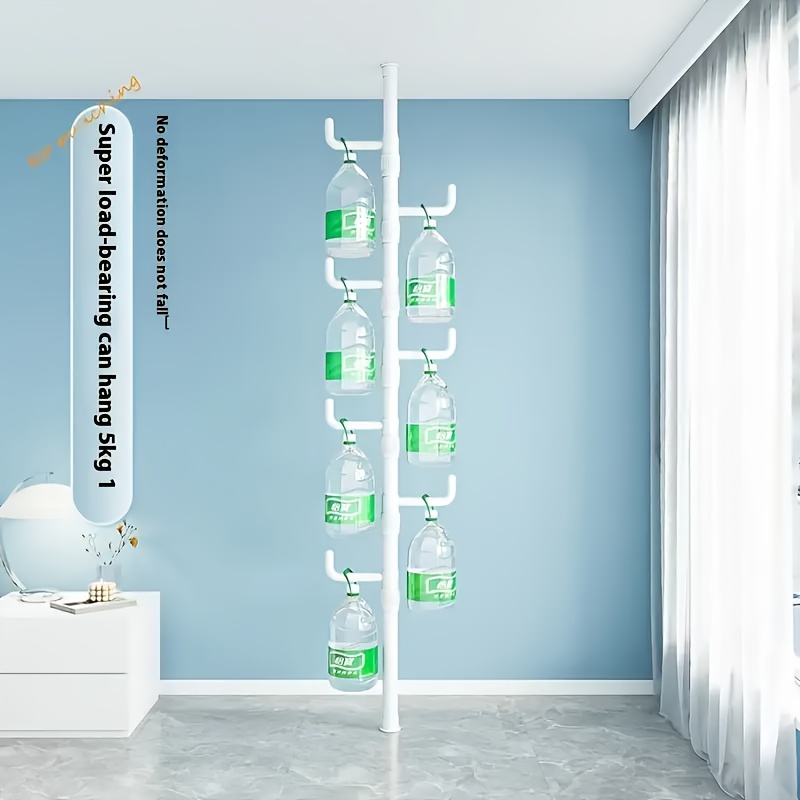 Adjustable Height Clothes Rack Rod with 4 Hooks, No Installation