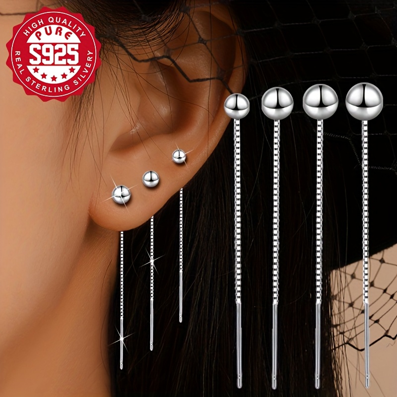 S925 Sparkling Bead Dangling Earrings